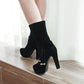 Ladies Suede Round Toe Side Tied Belts Chunky Heel Platform Short Boots
