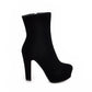 Ladies Suede Round Toe Side Zippers Platform Chunky Heel Short Boots