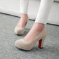 Ladies Suede Almond Toe Chunky Heels High Heel Platform Pumps