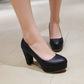 Ladies Pu Leather Almond Toe Chunky Heels High Heel Platform Pumps