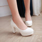 Ladies Pu Leather Almond Toe Chunky Heels High Heel Platform Pumps