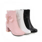 Ladies Bowtie Rhinestone Tassel Block Heel Ankle Boots