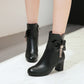 Ladies Bowtie Rhinestone Tassel Block Heel Ankle Boots