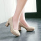 Ladies Suede Almond Toe Block Heels High Heel Platform Pumps