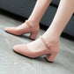 Ladies Pumps Suede Round Toe Ankle Strap Block Heel Shoes