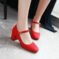 Ladies Pumps Suede Round Toe Ankle Strap Block Heel Shoes