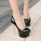 Ladies Embossed Leather Almond Toe Stiletto Heel Platform Pumps