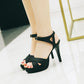 Ladies Glossy Round Toe Stiletto High Heel Platform Sandals