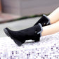 Flock Round Toe Wedge Heel Mid-Calf Boots for Women