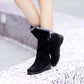 Flock Round Toe Wedge Heel Mid-Calf Boots for Women