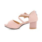 Ladies Solid Color Ankle Strap Butterfly Knot Block Heel Sandals
