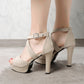 Ladies High Heeled Suede Peep Toe Ankle Strap Buckle Chunky Heel Platform Sandals
