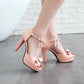 Ladies Solid Color Peep Toe Butterfly Knot High Heel Ankle Strap Pearls Chains Rhinestone Platform Sandals