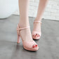 Ladies Solid Color Peep Toe Ankle Strap High Heel Platform Sandals