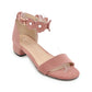 Ladies Suede Solid Color Hollow Out Flora Ankle Strap Block Heel Low Heels Sandals