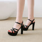 Ladies Solid Color Hollow Out Roman Style Chunky Heel High Heels Platform Sandals