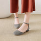 Ladies Suede Hollow Out Ankle Wrap Low Block Heels Sandals