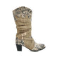 Ladies Snake Pattern Patchwork Belts Buckles Chunky Heel Mid Calf Boots
