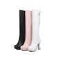 Side Zippers Rhinestone Flora Pearls Block Chunky Heel Platform Knee High Boots for Women