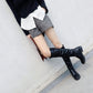 Glossy Round Toe Stitch Knee High Boots for Women