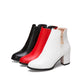 Pu Leather Pointed Toe Side Zippers Rhinestone Block Chunky Heel Short Boots for Women