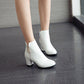 Pu Leather Pointed Toe Side Zippers Rhinestone Block Chunky Heel Short Boots for Women