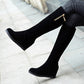 Flock Round Toe Zippers Wedge Heel Knee High Boots for Women