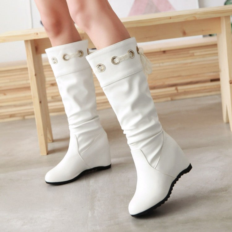 Ladies Wedges Heel Knee High Boots