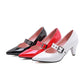 Ladies Pumps Glossy Pointed Toe Mary Janes Buckle Straps Cone Heel
