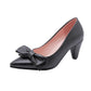 Ladies Pumps Glossy Pointed Toe Bow Tie Cone Heel