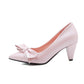 Ladies Pumps Glossy Pointed Toe Bow Tie Cone Heel