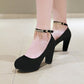 Ladies Suede Almond Toe Rhinestone Tassel Chunky High Heel Platform Pumps Wedding Shoes