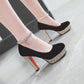 Ladies Almond Toe Sequins Ankle Strap Chunky Heels High Heel Platform Pumps