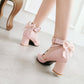 Ladies Ankle Strap Back Butterfly Knot Block Heel Sandals