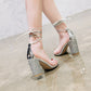 Ladies Transparent Round Toe Ankle Tied Strap Chunky Heel Sandals