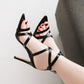 Ladies Solid Color Pointed Toe Tie Stiletto High Heel Sandals