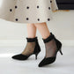 Ankle Boots Pointed Toe Lace Mesh High Heel Booties for Women