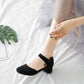 Ladies Solid Color Suede Ankle Strap Butterfly Knot Block Heel Sandals