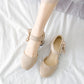Ladies Solid Color Suede Ankle Strap Butterfly Knot Block Heel Sandals