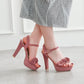 Ladies Open Toe Solid Color Pleated High Heel Platform Sandals