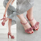 Ladies Open Toe Solid Color Pleated High Heel Platform Sandals
