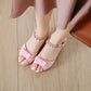 Ladies Peep Toe Solid Color Butterfly Knot Pearls Ankle Strap Low Block Heels Sandals