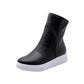 Pu Leather Round Toe Side Zippers Flat Platform Short Boots for Women