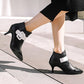 Bicolor Buckle Straps Kitten Heel Short Boots for Women