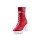 Round Toe Lace Up Block Heel Platform Mid Calf Boots for Women