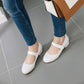 Ladies Pumps Solid Color Round Toe Zipper Ankle Strap Block Heel Shoes