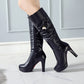 Side Zippers Bow Tie Pearls Block Heel Platform Knee High Boots for Women