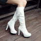 Side Zippers Bow Tie Pearls Block Heel Platform Knee High Boots for Women