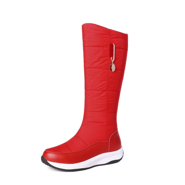 Ladies Leather Zipper Waterproof Wedge Heels Down Tall Boots for Winter