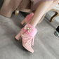 Ladies Lace Up Rhinestone Bowtie Tassel Block Heel Ankle Boots